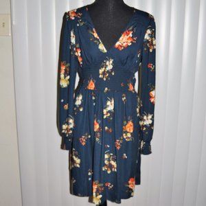 Xhiliration Deep-V Floral Long Sleeve Dress